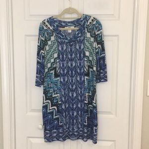 Blue 3/4 sleeve polyester dress